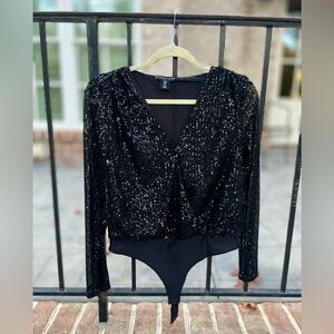 Sincerely Jules Black Sequin Bodysuit